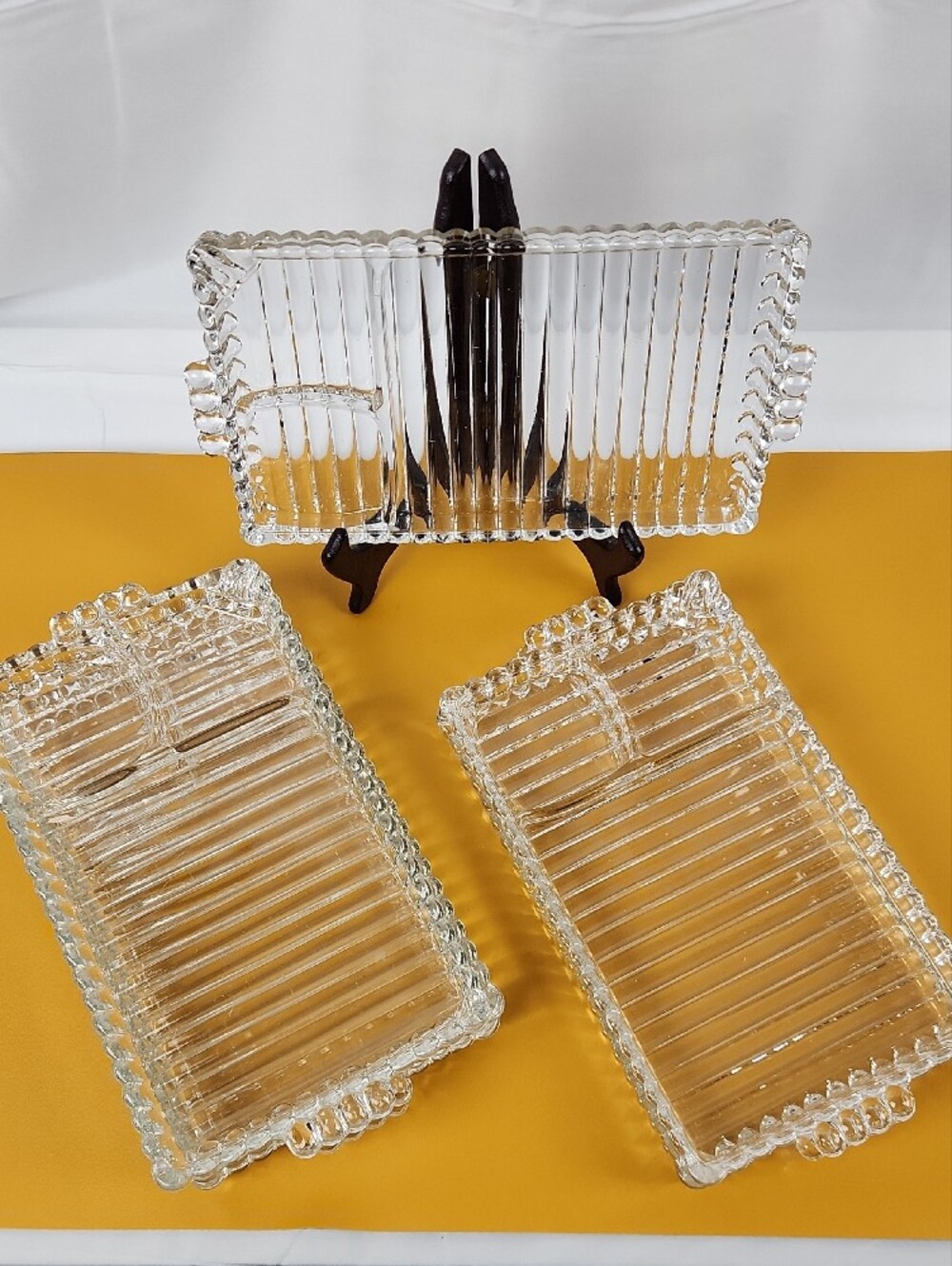 Mid Century Vintage Collectable Hazel Atlas Rolling Glass Dessert Trays. 6 Trays - Picture 2 of 12